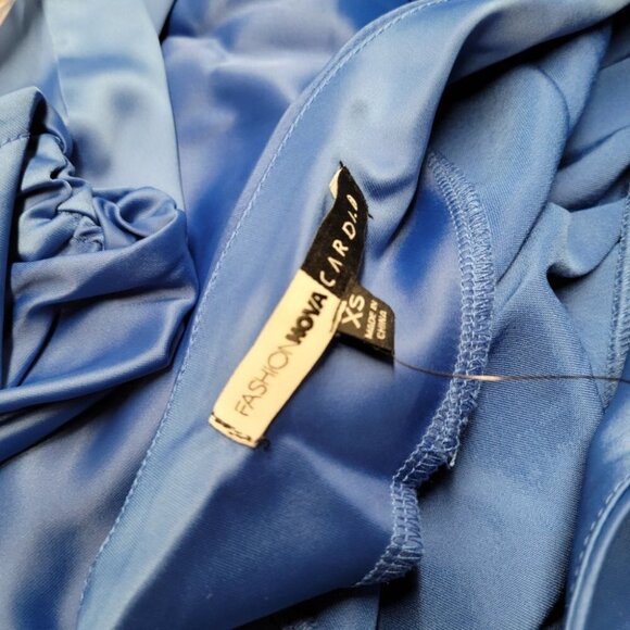 Fashion Nova X Cardi B Silky One Arm Aysymmetrical Dress Size XS Blue - Picture 4 of 7